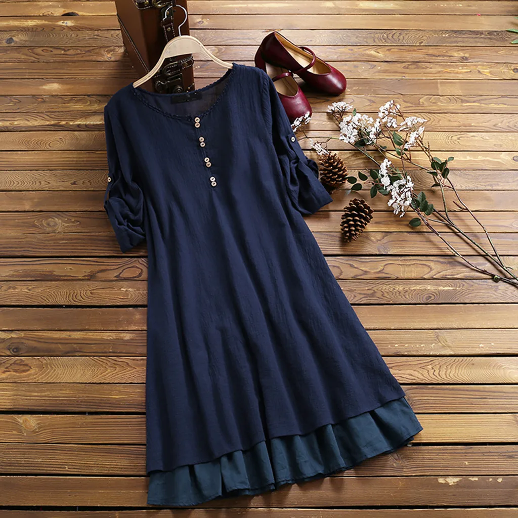 

Plus Size DressWomen's O-neck Casual Half Sleeve Loose Dress 2019 Hot Sale 5XL vestidos verano robe femme hiver A1