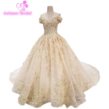 

AOLANES 2018 New Light Champagne Lace Sweetheart Wedding Dresses Sleeveless Cathedral Train Lace Up Ball Gown Vestido De Noiva