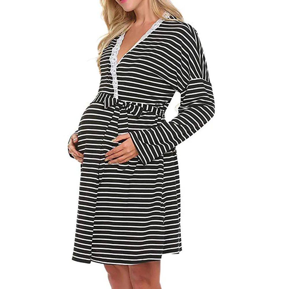 dark Gray Women Mother Maternity Dress Casual Cotton Breastfeeding