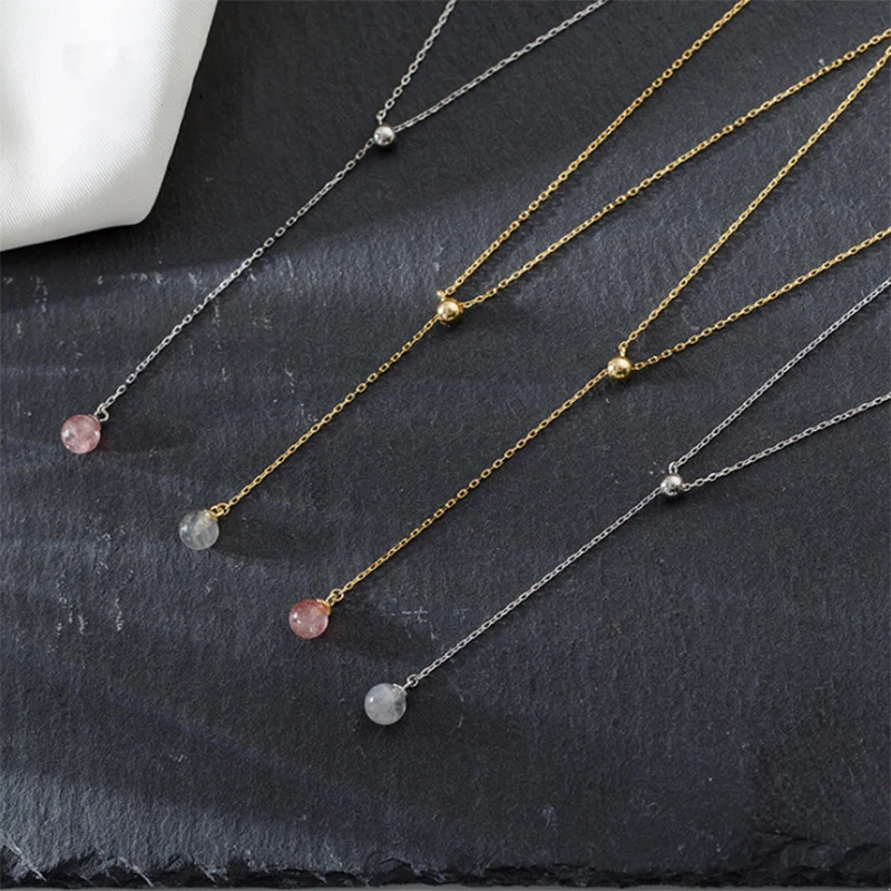 

INALIS New Long Necklace Real 925 Sterling Silver Fine Jewelry for Women Long Chain with Round Crystal Pendant Collar Party Gift