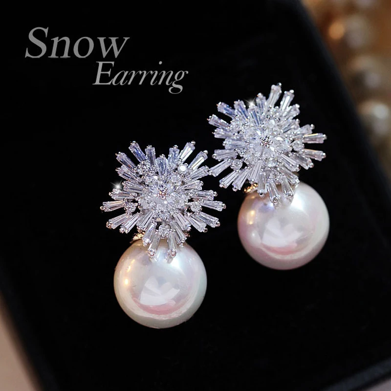 

2019 Fashion Snowflake Crystal Pearl Earrings Women's Fashion Alloy Crystal Rhinestone Earrings Women's Crystal Jewelry Gift BFF