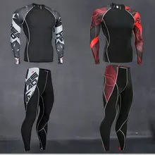 Горячие новые мужские термобелье Набор Фитнес рубашка+ леггинсы компрессионные колготки термобелье мужское нижнее белье беговой костюм для защиты от пониженных температур 4XL