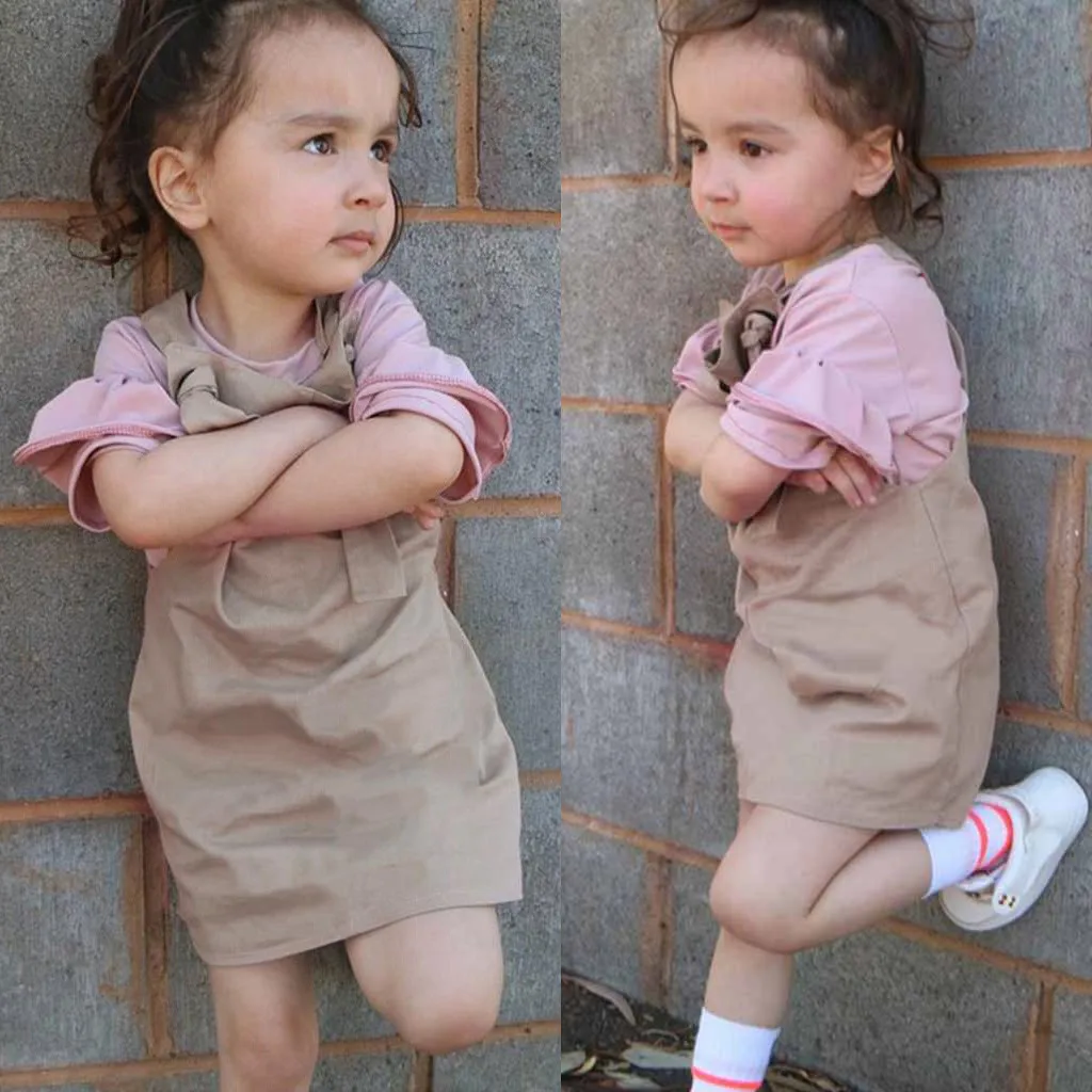 

Summer Fashion Casual Girl Clothing Dresses Toddler Baby Girls Kids Sleeveless Backless Solid Overalls Dress Clothes one piece