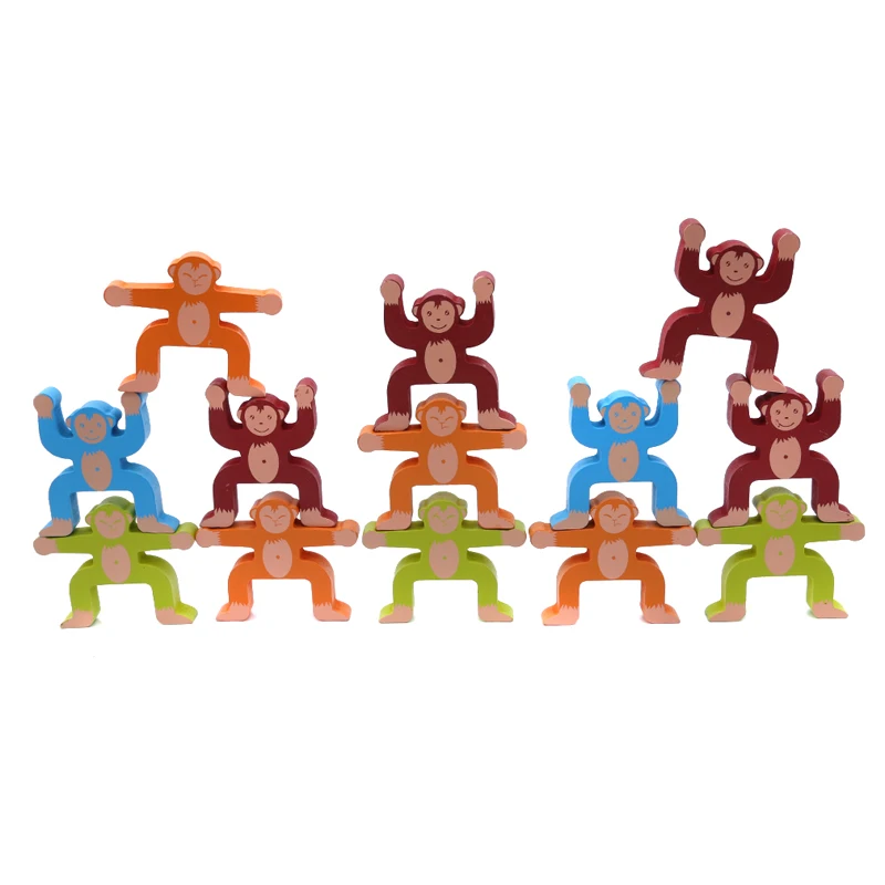 

16pcs/Set Wooden Stacking Games Monkeys Baby Toy Balancing Blocks Games Toddler Educational Toy for Kids