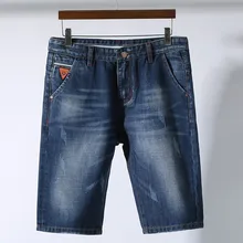 Летние джинсовые шорты мужские стрейчевый облегающий короткие джинсы мужские дизайнерские 98% хлопковые повседневные рваные шорты по колено шорты
