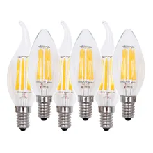 6 uds Retro Vintage bombilla LED Edison lámpara de vela E14 filamento de luz AC 110V220V lámpara bombilla de cristal 2W 4W 6W LED lámpara de araña