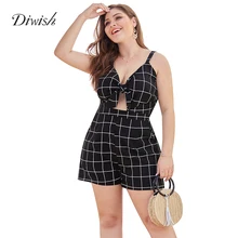Diwish Bow Summer Playsuit Spaghetti Strap Women Jumpsuit Sexy Backless Plaid Playsuits and Jumpsuits Wide Leg Plus Size XL-4XL Diwish Bow Summer Playsuit Spaghetti Strap Women Jumpsuit Sexy Backless Plaid Playsuits and Jumpsuits Wide Leg Plus Size XL-4XL