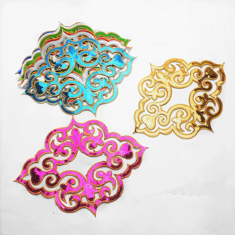 

1Pc Silver Gold Sequins Embroidery Cloth Stickers Iron on Accessories COS play Anime Stage Performance Clothing Decoration patch