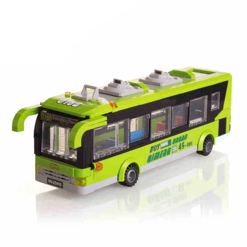 420pcs DIY Green City Bus Particle Building Blocks Castle Educational Toy For Children Gift Compatible legoINGY Duplo playmobil