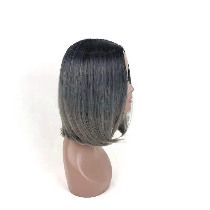 bob style ombre dark grey synthetic wigs05