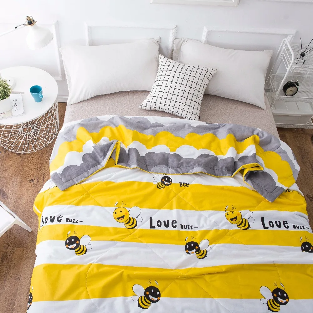 Kids Bed Quilt White and Yellow Stripe Summer Quilt Bedspread Kids