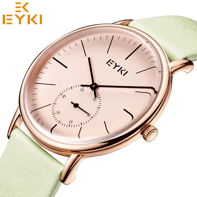 

Eyki Lover's Watch Top Brand Couple Table Trendy Leather Men Women Quartz Watch Unisex Independent Seconds Montre Femme Black