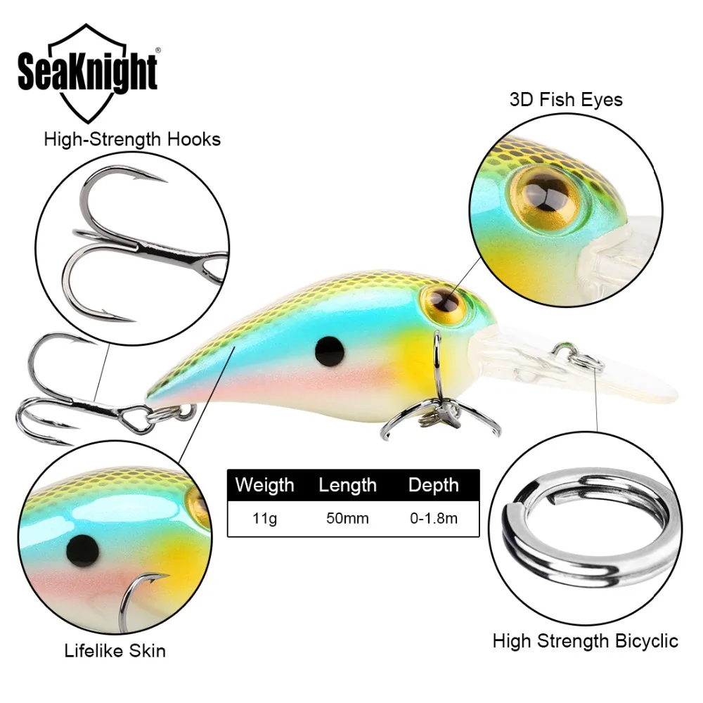 SeaKnight SK002, 5 шт., приманка для рыбалки, 11 г, 50 мм, 0-1,8 м, жесткая приманка, полные приманки для ловли карпа, набор, длинный язык, рукоятка, воблеры, приманки