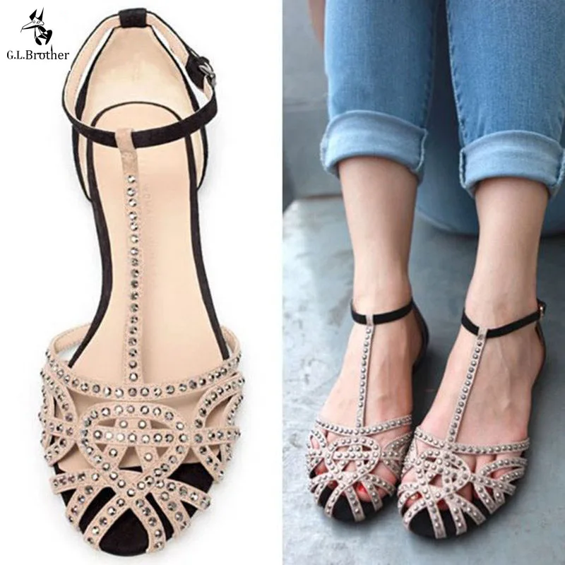 

G.L.BROTHER Brand Gladiator Sandals Women Rhinestone Sandals Shoes Woman Sandals Flats Sandalias Mujer Feminina 2017