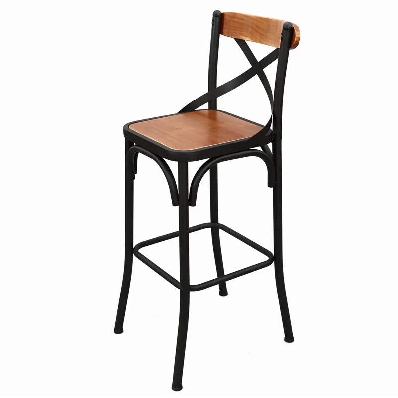 European and American style bar chair wrought iron solid wood bar chair Simple modern high bar chair stool front chair