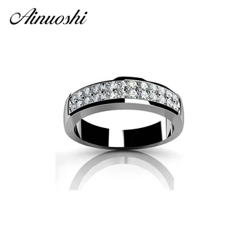 

AINUOSHI 925 Sterling Silver Women Wedding Rings Bands Sona Round Cut Engagement Anniversary Row Drill Rings anillos de banda