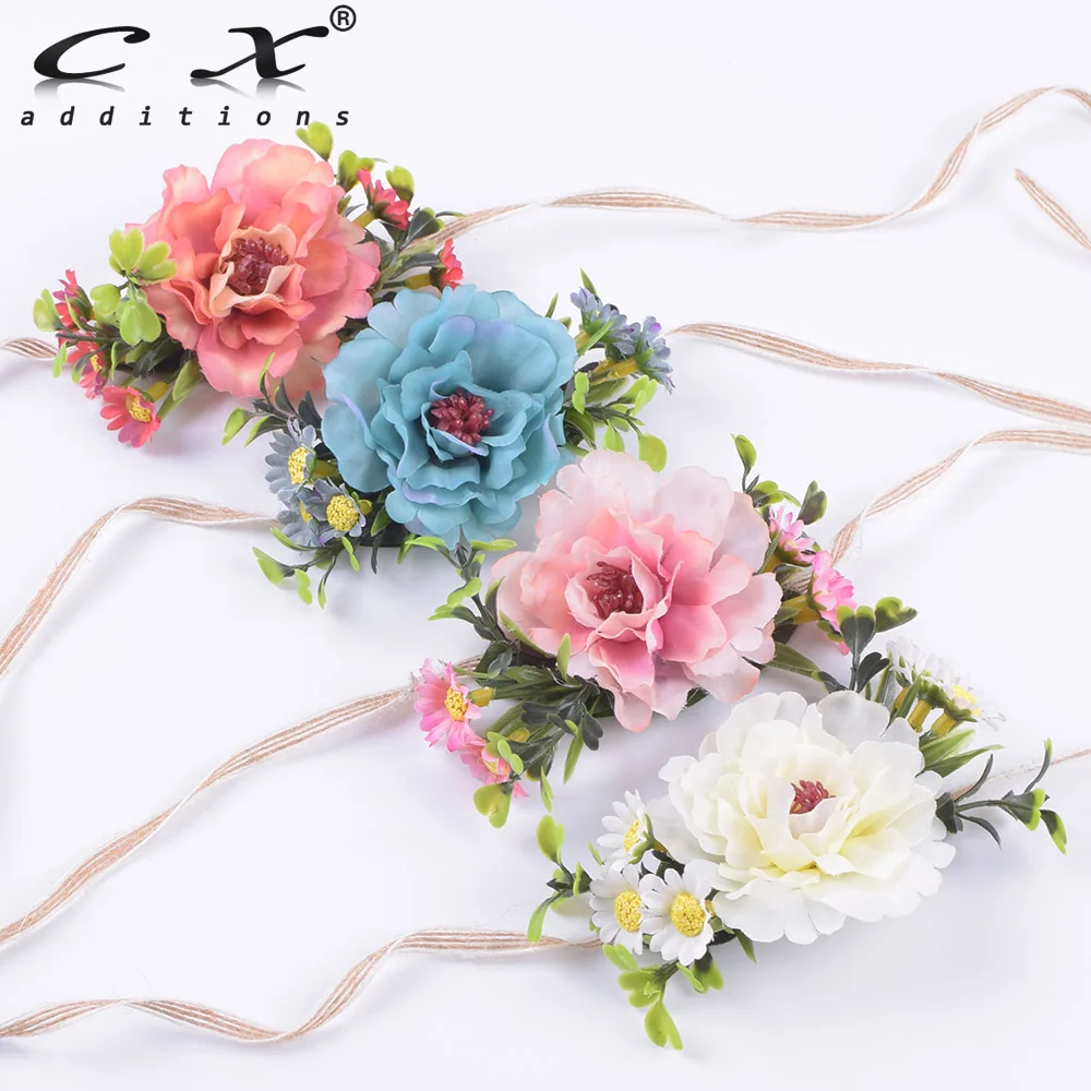 

Peony Flower Headband Floral Bracelet Hemp Rope Tie Hair Bands Girl Felt Flower Scarf Hair Accessories For Children Newborn Kids