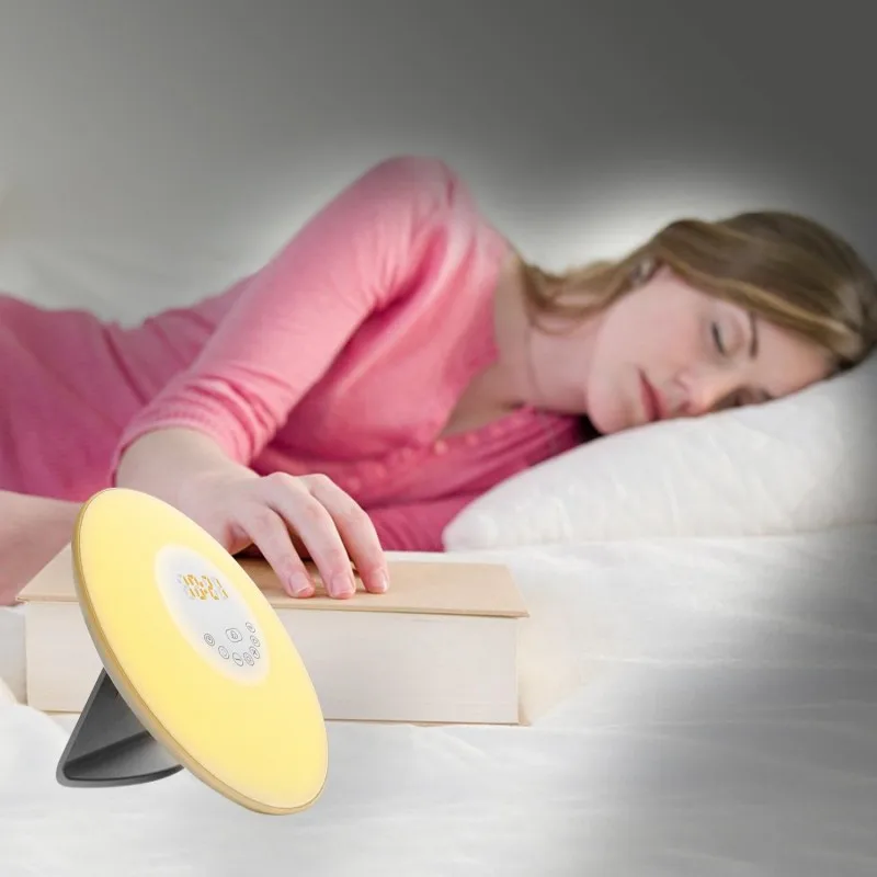 

FENGLAIYI Digital Luminous Alarm Clock Color Sunrise Sunset Sleep Wake-up Light FM Radio Touch Sensor Bedside LED Night Light