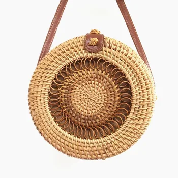 

Rattan Bags Handmade Round Straw Bag For Women 2019 Summer Beach bag Hollow Woven Crossbody Circle Bali Bohemian Shoulder Bag