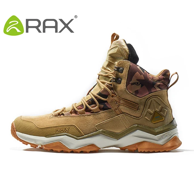 RAX Men Hiking Shoes Mid-top Waterproof Outdoor Sneaker Men Leather Trekking Boots Trail Camping Climbing Hunting Sneakers Women light khaki men