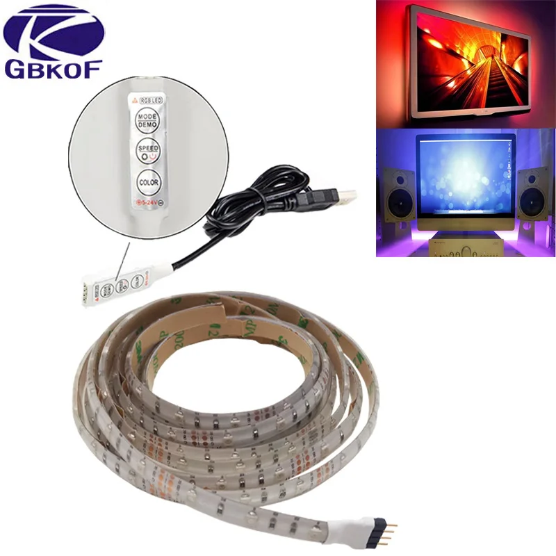 Светодиодная лента USB, светильник, водонепроницаемая, RGB, светодиодная полоса, компьютерная полоса SMD5050/2835, 5 В, USB, светодиодная лента для телевизора, 1 м, светильник ing0.5/1/2 м