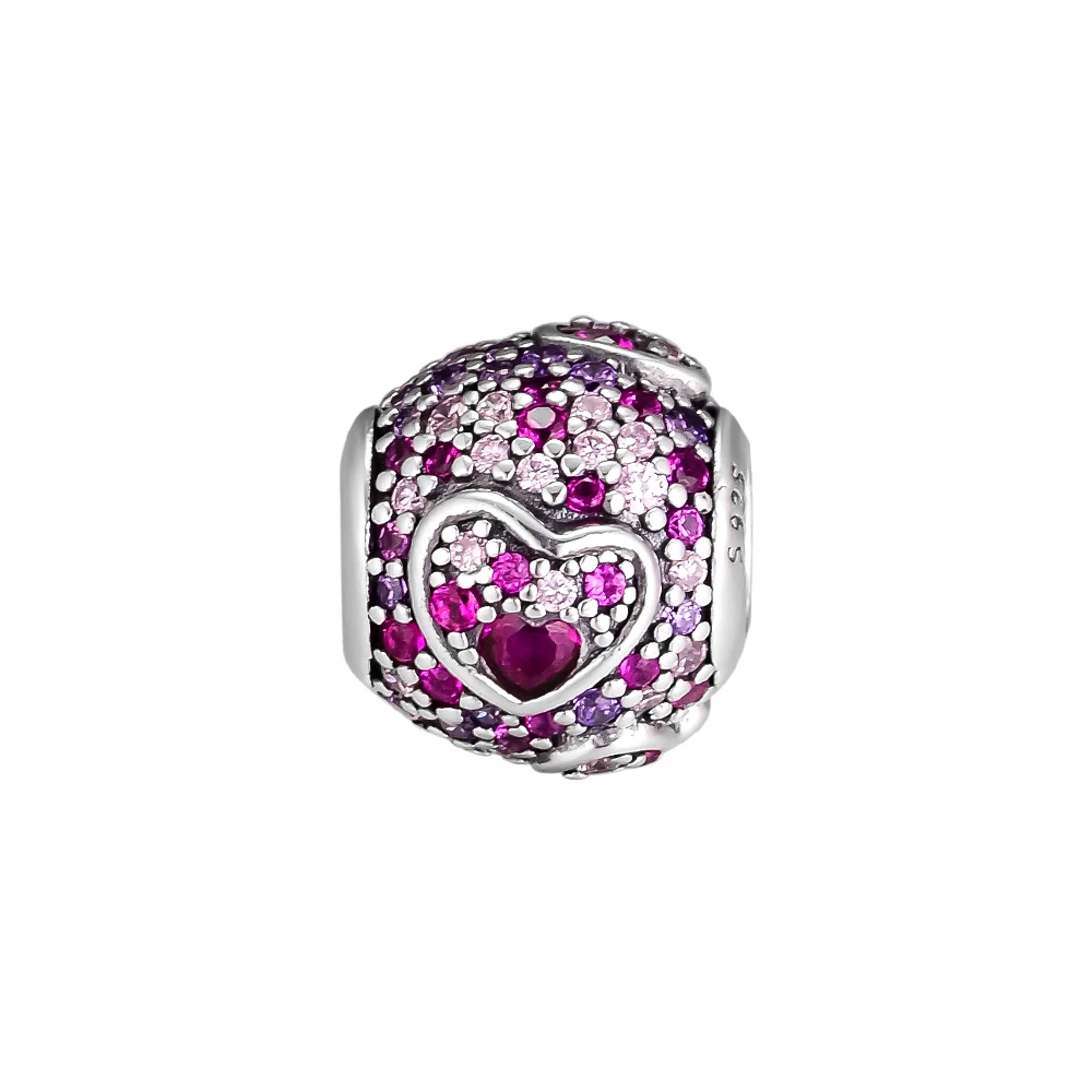 

Fits for Pandora Bracelets 925 Sterling Silver Asymmetric Hearts of Love Charm, Red & Pink, Royal Purple Crystals Original Jewel