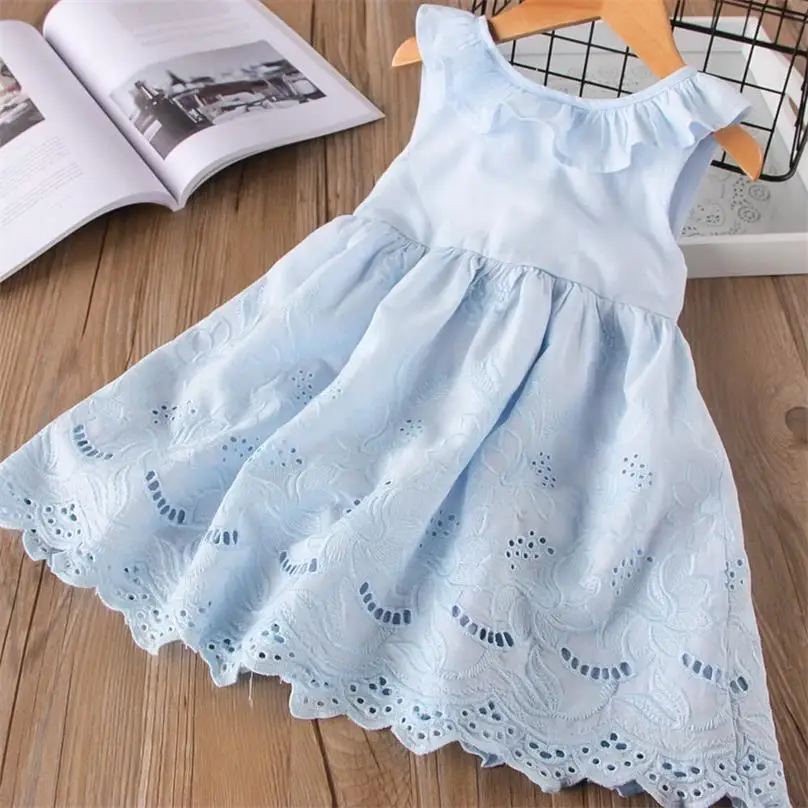

Baby Girl Ruffles Bow Dress Children Embroidery Sleeveless Crew Neck Dress Kids Clothes 2-6T LT009