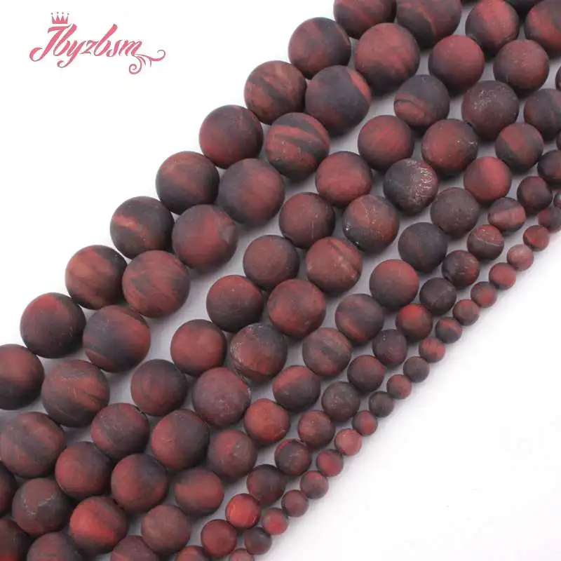 

4,6,8,10,12mm Natural Round Matte Frost Red Tiger's Eye Stone Beads Strand 15" For DIY Necklace Jewelry Making,Free Shipping