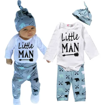 

Newborn Cute Infant Baby Boy Clothes Set Romper Tops+Pants+Hat 3PCS Outfits Clothing Little Man Print