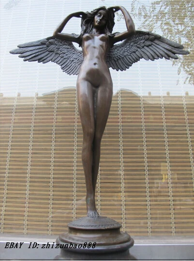 

B0602 41622"Beautiful Bronze marble ART The wings of a beautiful godde Wisdom Nude Athena statue