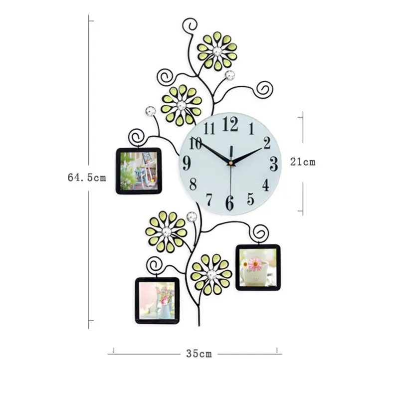 Цветок хрустальные настенные часы современный дизайн Павлин 3D большие часы настенные часы кухня спальня домашний декор с фоторамкой - Цвет: 1