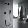 Sold Brass Matte Black Round Shower Set 8/10/12 Inch Head Straight Wall Arm Set With Mixer Taps Alba Black Bathroom Bath Faucet 2