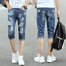 Летние новые стильные джинсы мужские джинсовые шорты мужские повседневные джинсовые шорты Классические по колено для мужчин сломанные рваные шорты Размер 27-40