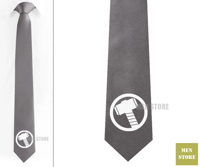Thor Symbol Мужской Жаккардовый тканый тонкий узкий 2," галстук 6 см Галстук Свадебная вечеринка галстук для жениха запонки LK084M - Цвет: Gray tie White logo