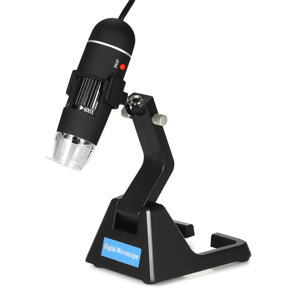 

25X-600X USB Microscope Digital microscopio Zoom Endoscope Magnifier with 8-LED Light Universal Stand True 2.0MP Video Camera