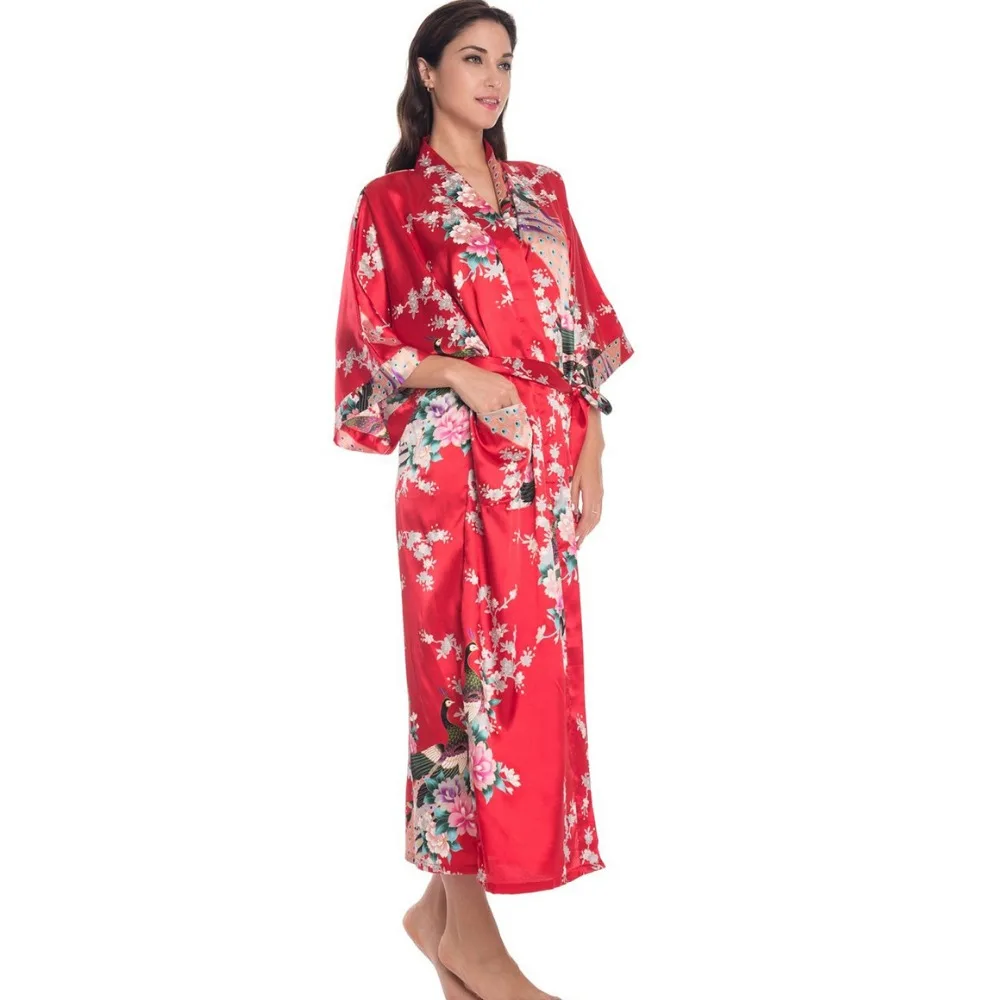 Women Fashion Peacock Bridal Bridesmaid Kimono Robe Silk Satin Sleepwear Gown UK