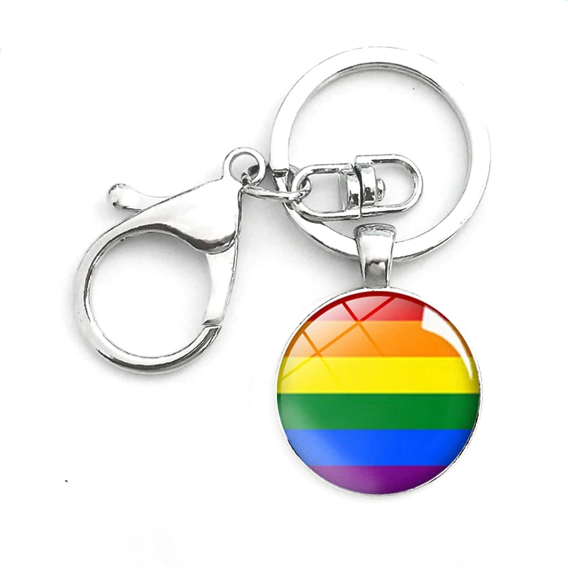 

Gay Lesbian Pride Rainbow Glass Dome Pendant Keychain With Lobster Buckle Car Key Chain Keyring Keychains LGBT Jewelry