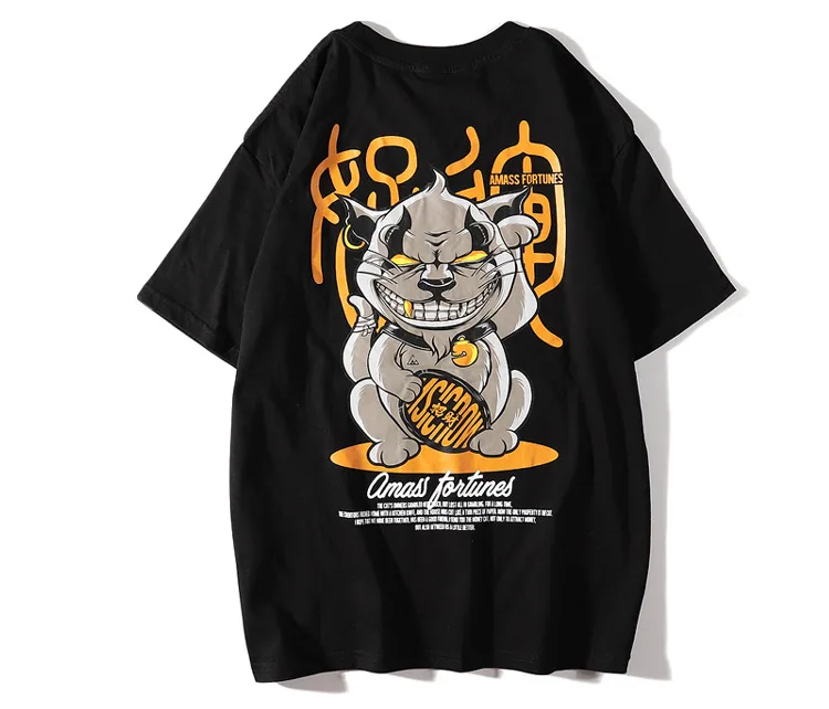 Aolamegs modis для мужчин футболка Lucky Cat печатных мужчин's футболки с круглым вырезом Футболка короткий рукав Мода High Street футболки для пары уличная