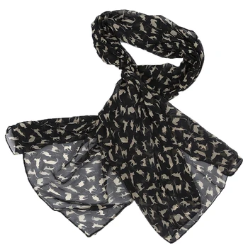 

Women's Sweet Cat Pattern Chiffon Scarf Black