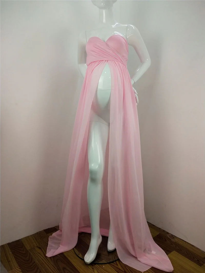 Новые Сексуальные Платья для беременных реквизит для фотосъемки длинное платье для беременных с разрезом спереди платье макси для беременных для фотосессии - Color: Pink