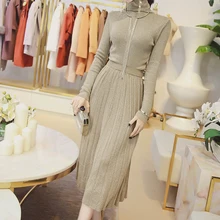 Повседневные плиссированные юбки с высокой талией для женщин, зимняя новинка, Женская длинная юбка с эластичной резинкой на талии, плиссированная трикотажная юбка, большая волнистая юбка