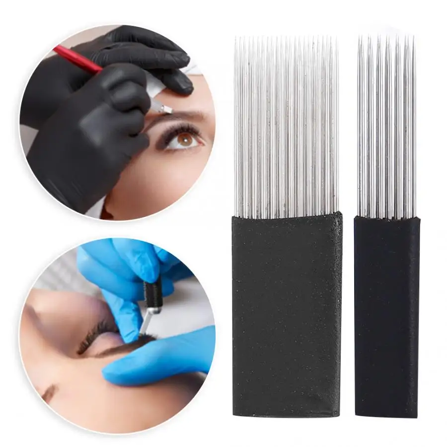 Иглы для тату-картриджа 2 типа машина для татуировки микроблейдинг двухрядная игла для Перманентный макияж для бровей и губ иглы для татуажа