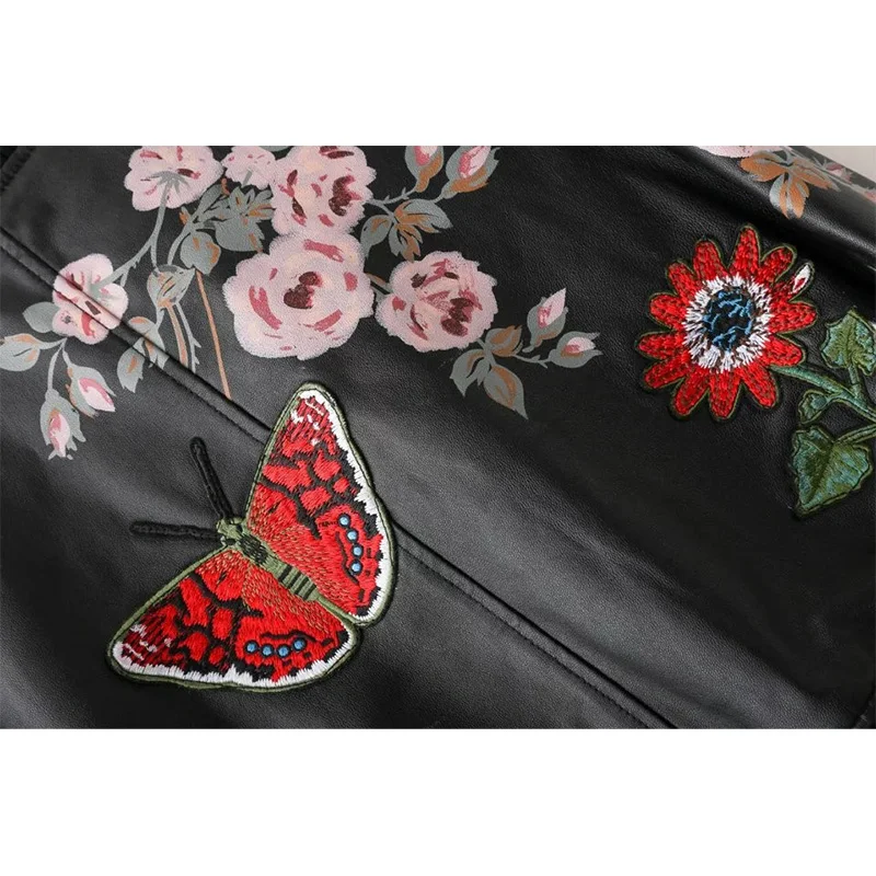 MLinina Print Pu Bomber Jacket Women Slim Short Basic Coat Floral Animal Female Black Zipper Outerwear Short Casual Ma1 Jackets