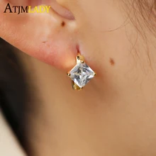 Brincos Специальное предложение настоящий кристалл Brinco высокое качество один Squre Bling Shinny 925 Стерлингового Серебра Huggie женские серьги