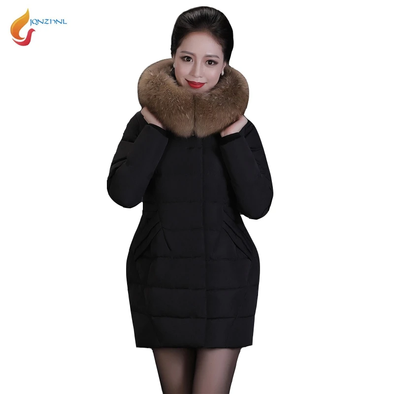 

JQNZHNL Middle-aged Women Casual Down Cotton Coats Outerwear 2019 New Winter Big Fur Hooded Thicken Cotton-padded Jacket 5XL C01