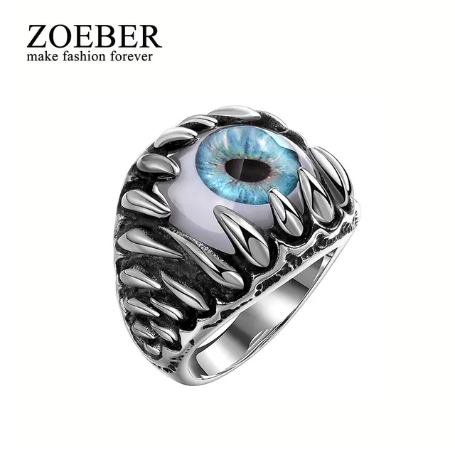 Zoeber Punk Rock Resident Evil Eye Ring Stainless Steel Party Zoeber Punk Rock Resident Evil Eye Ring Stainless Steel Party Fashion Jewelry Trendy Blue Demon Men Bands