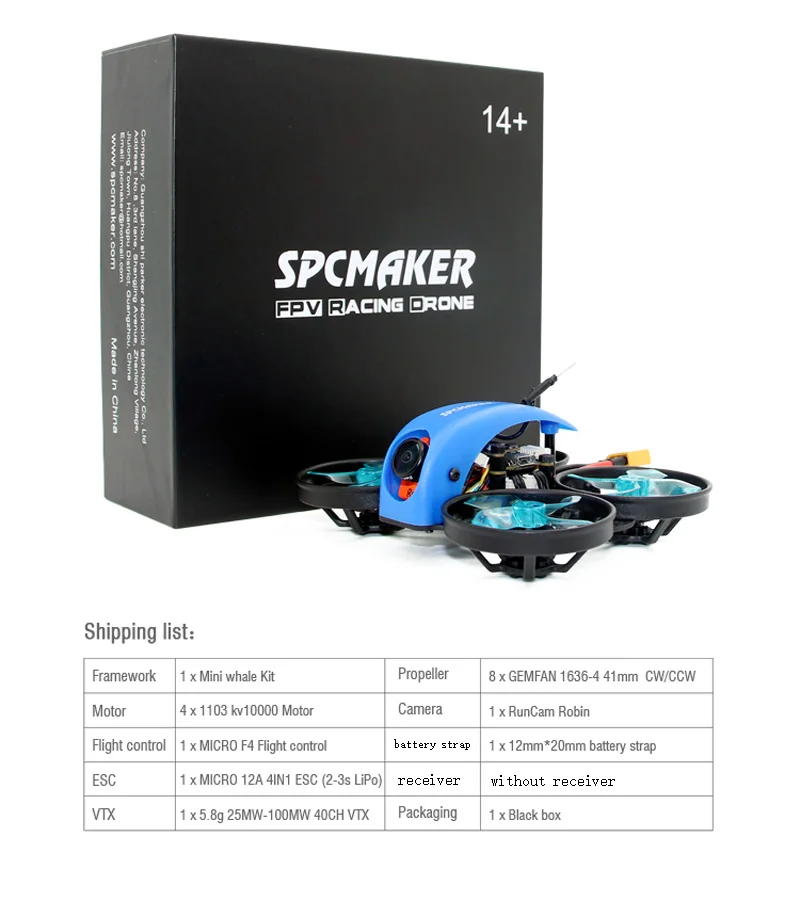 1 шт. SPCMAKER Mini Whale FPV гоночный Радиоуправляемый Дрон ультра светильник маленький 78 мм 1080P HD карта Запись HD 2-S RunCam ROBIN камера парящая