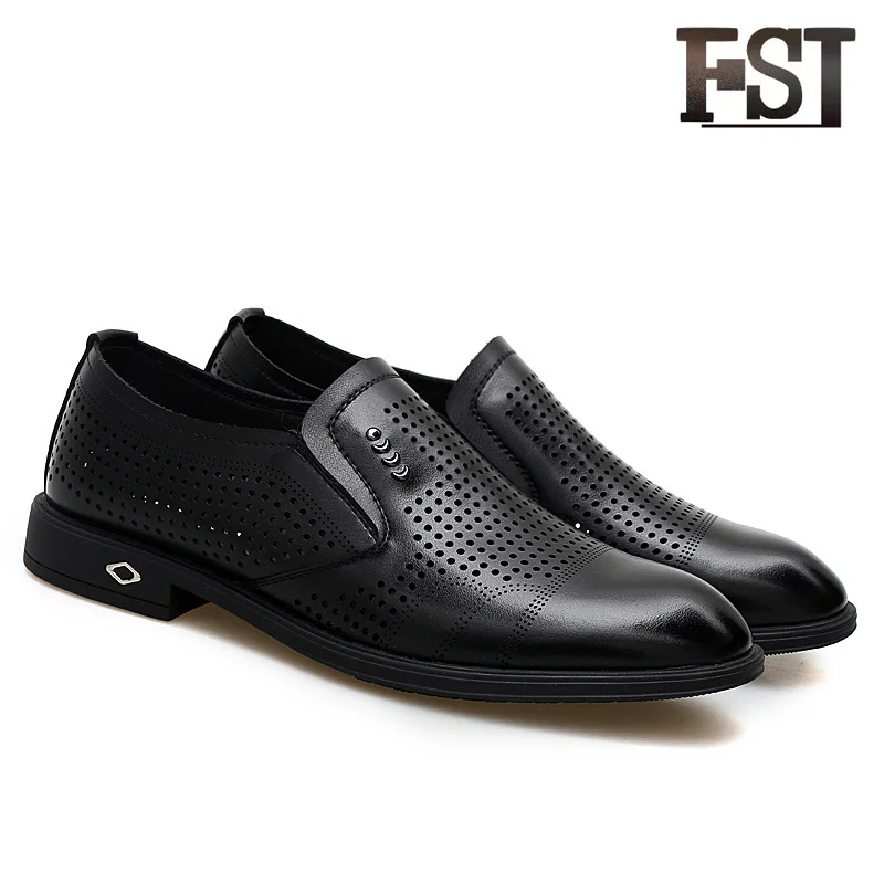 

FSJ Genuine Cow Leather Man Loafers Breathable Height Increasing Summer Sewing Fashion Neutral Casual Office Career shoes 2019