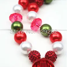 10 шт. в партии Коренастый Bubblegum Большие шарики дети ожерелье розовый и зеленый роза цветы кулон CB035