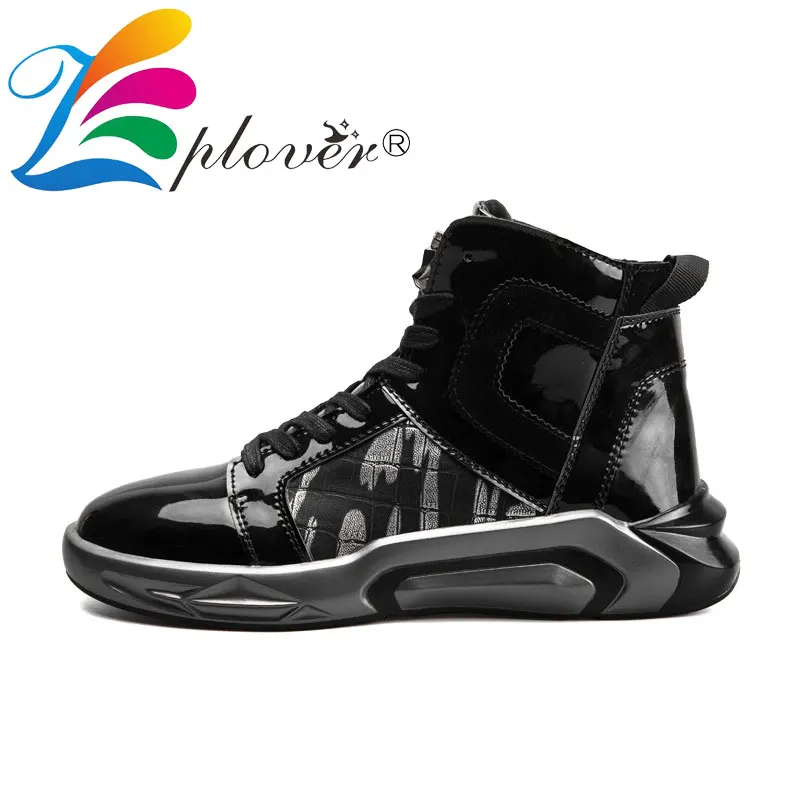 

2018 Men Shoes Luxury Brand Europe Style Bright High Top Sneakers Casual Shoes Men Autumn Winter Leather Fashion Shoes Man Flats